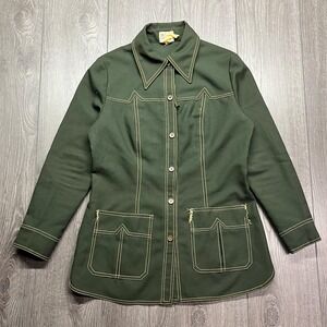 Vintage Mister Leonard 1970s Green Embroidered Stitch Gab Jacket Button Large